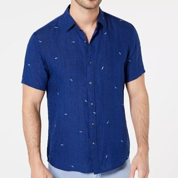 Michael Kors 100% Linen Slim Fit Button Down Shirt Sunglasses Print L - Picture 1 of 9